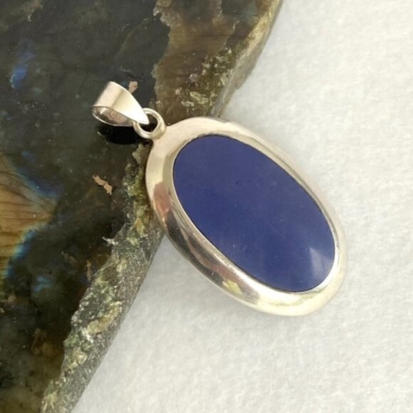 Sterling Silver 925 1.91" Oval Faux Lapis Pendant 9g Thai SX Sally C. Treasures - Picture 8 of 16